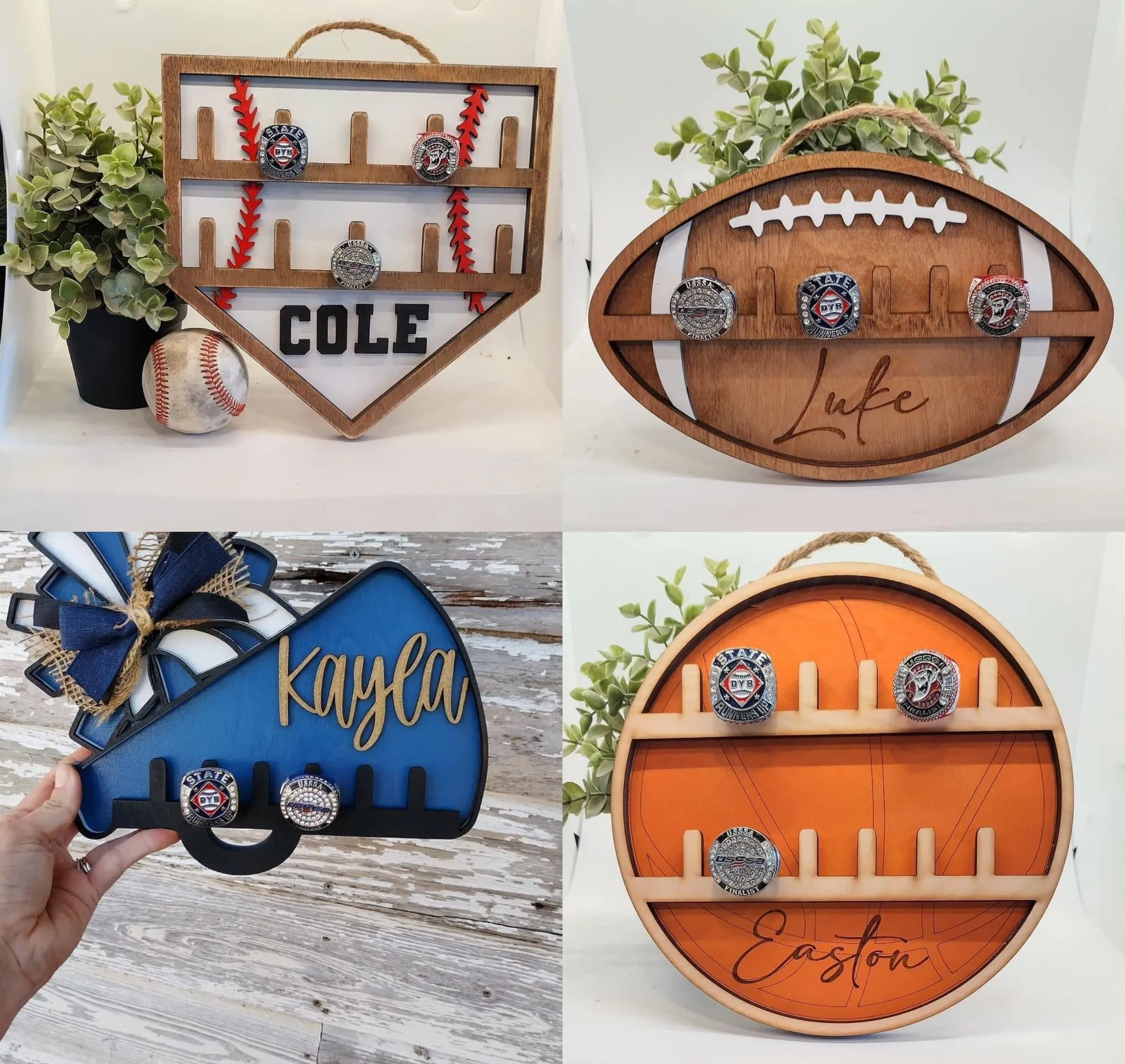 Custom Sports Ring Holder – Personalized Ring Display for Football, Baseball, Cheer, Softball, & Basketball