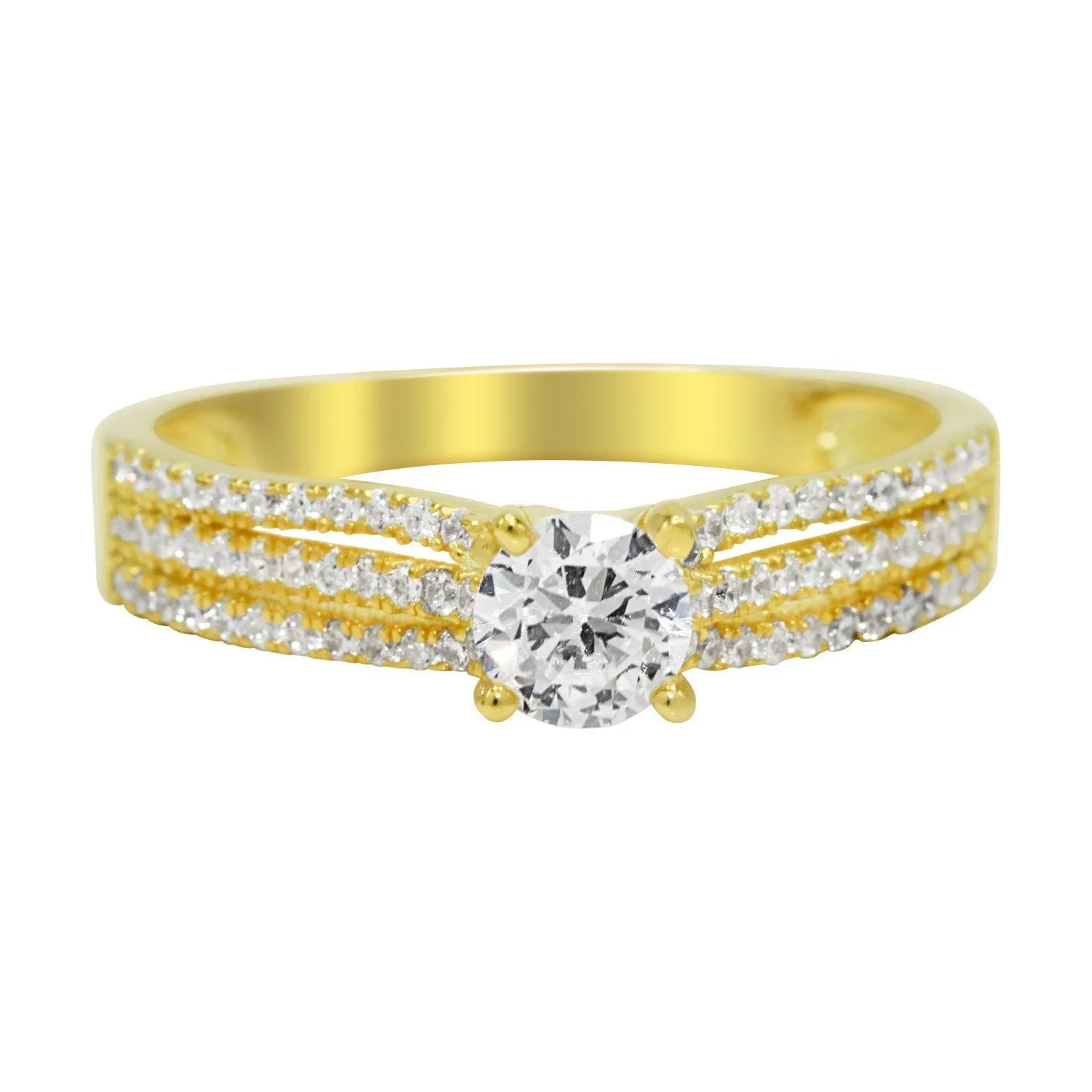 CZ 5mm Center Stone Sterling Silver Gold Plated Crossover Halo Engagement Ring