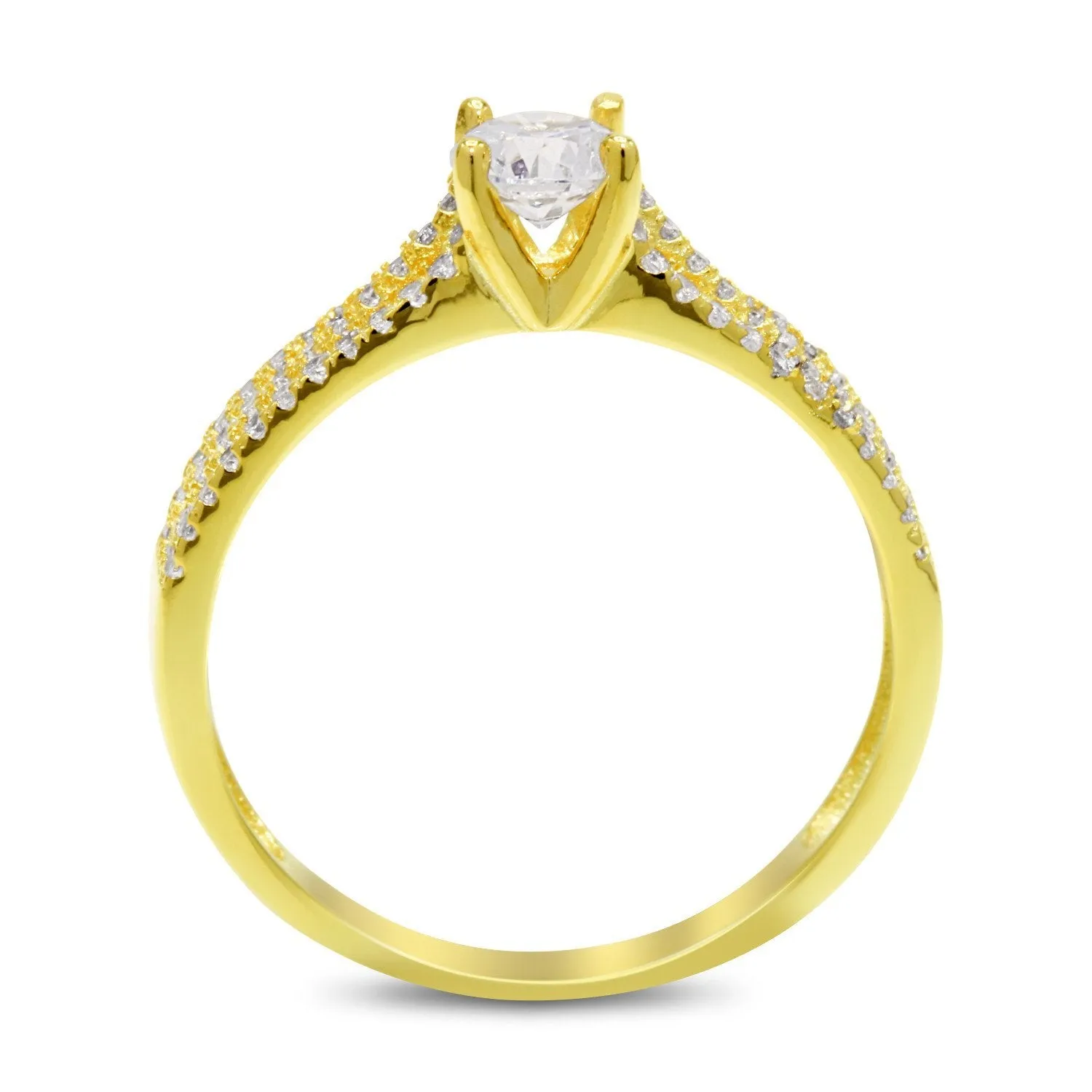 CZ 5mm Center Stone Sterling Silver Gold Plated Crossover Halo Engagement Ring