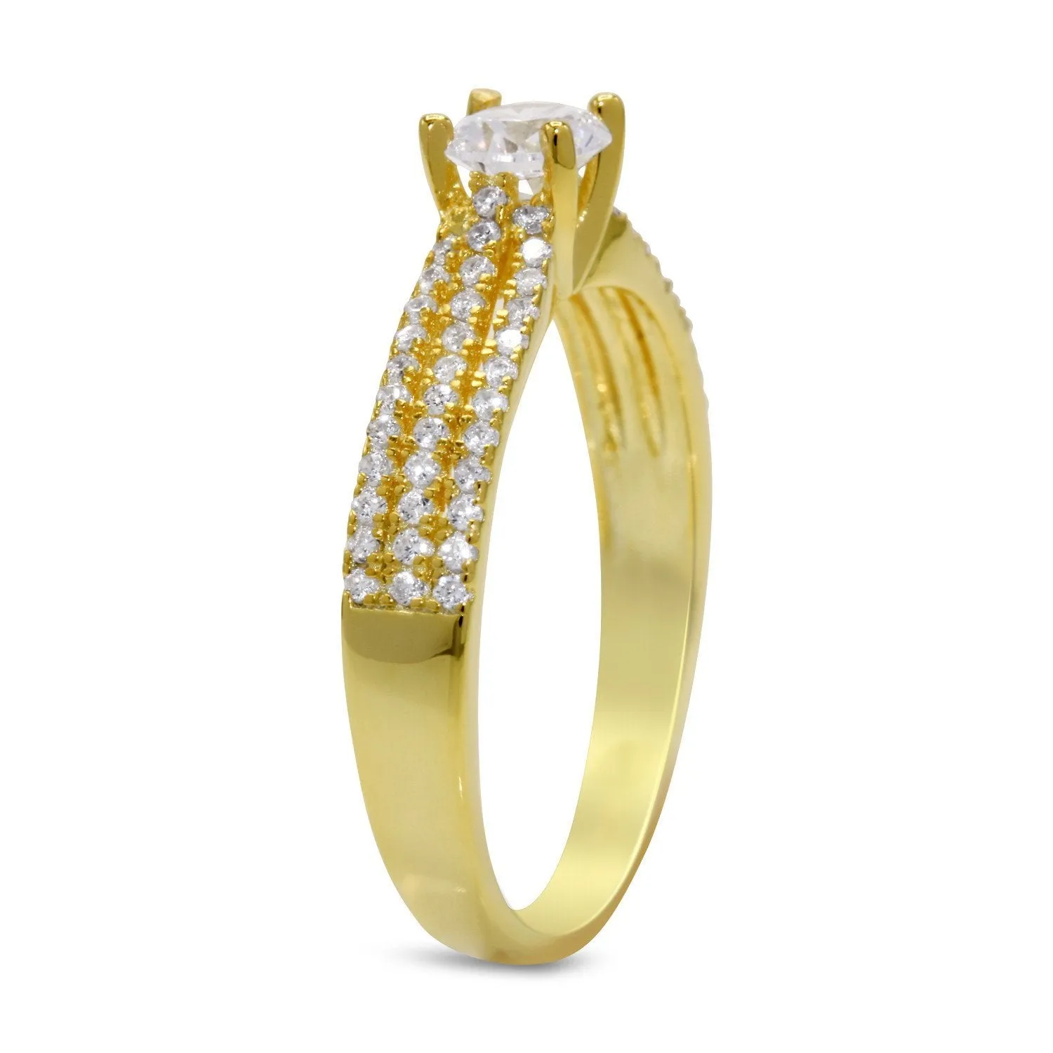 CZ 5mm Center Stone Sterling Silver Gold Plated Crossover Halo Engagement Ring