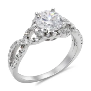 CZ 7mm Center Stone Sterling Silver Plated Crossover Halo Engagement Ring
