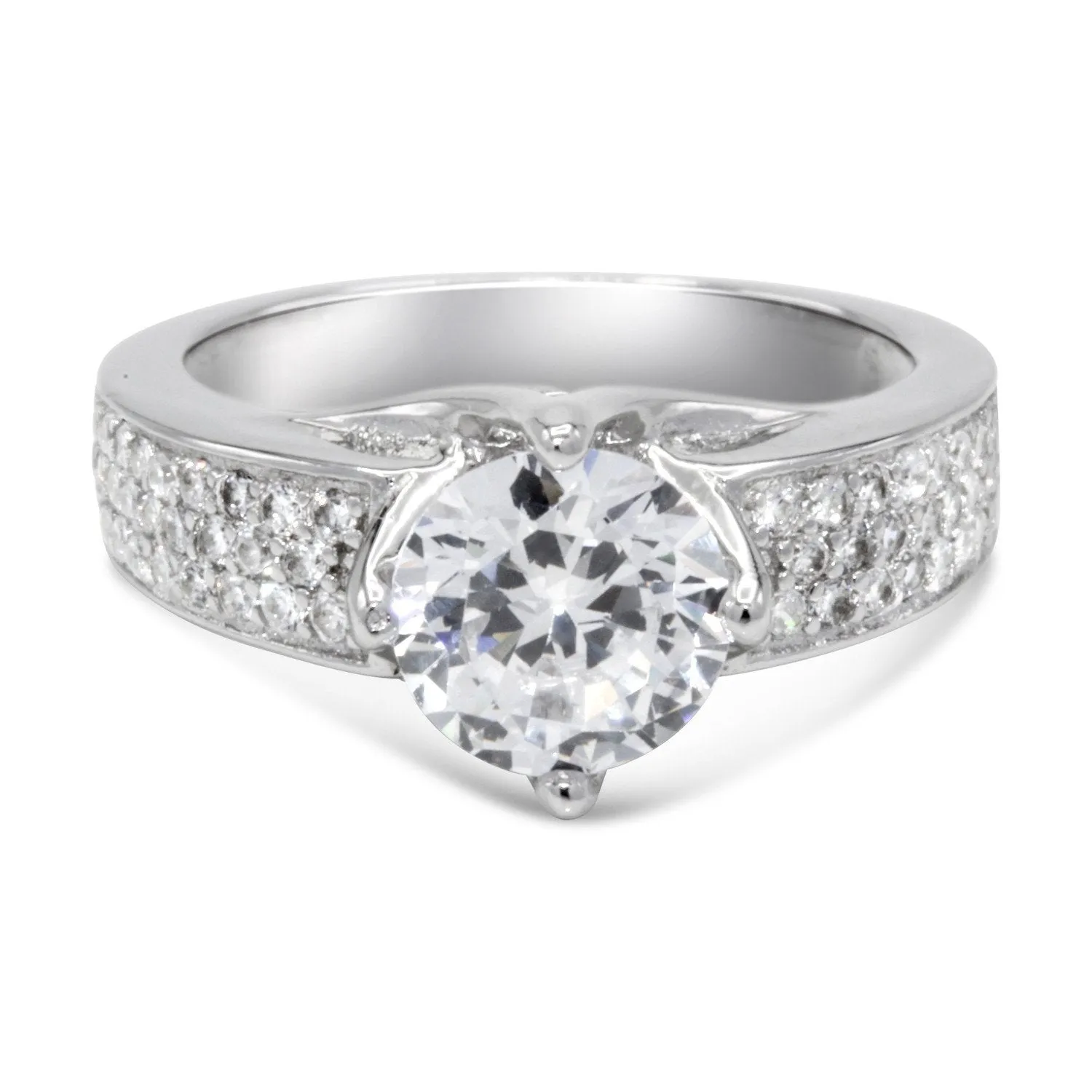 CZ 7mm Sterling Silver Plated Crossover Halo Promise, Engagement Ring