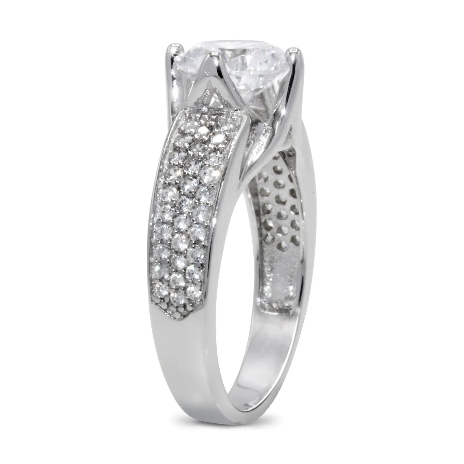 CZ 7mm Sterling Silver Plated Crossover Halo Promise, Engagement Ring