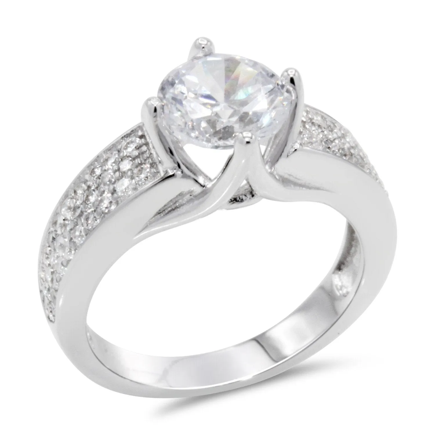 CZ 7mm Sterling Silver Plated Crossover Halo Promise, Engagement Ring