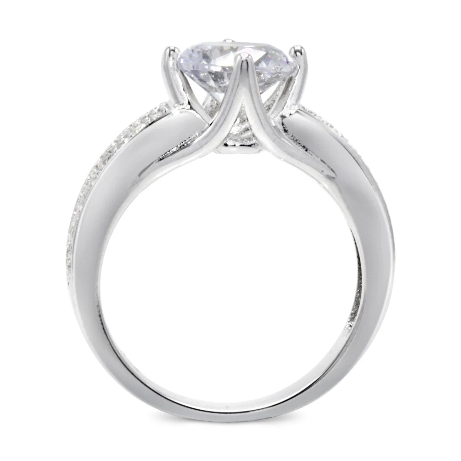 CZ 7mm Sterling Silver Plated Crossover Halo Promise, Engagement Ring