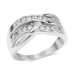 CZ Accent Stones Sterling Silver Plated Crossover Halo Engagement Ring