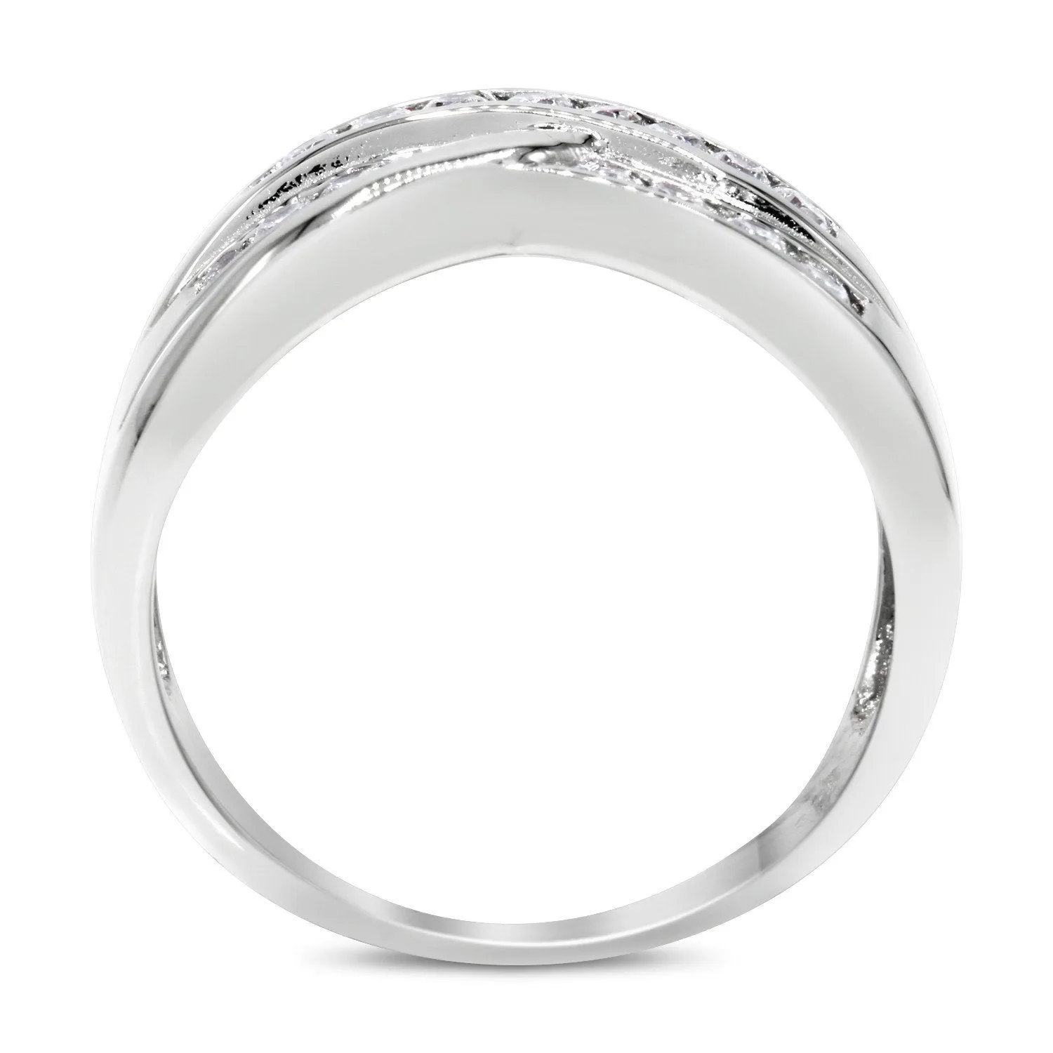 CZ Accent Stones Sterling Silver Plated Crossover Halo Engagement Ring