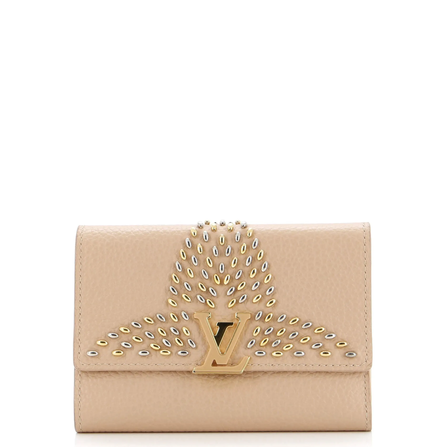 Designer Capucines Wallet Leather with Embellished Detail Compact