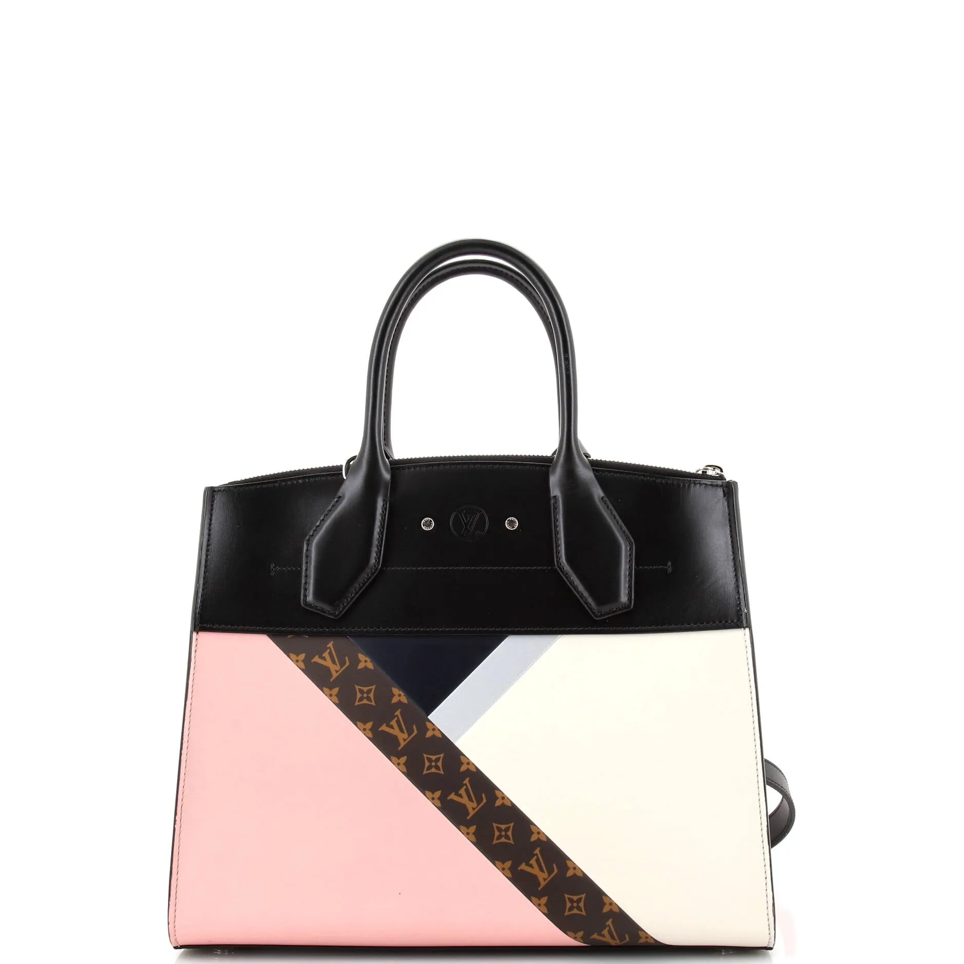 Designer City Steamer Handbag Leather with Monogram Canvas MM