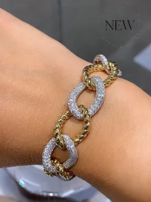 Diamond 5.98ct t.w. Pave Link Twisted Gold Bracelet Gold