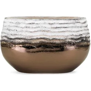 Distressed Ceramic Bowl in Metallic Copper and White