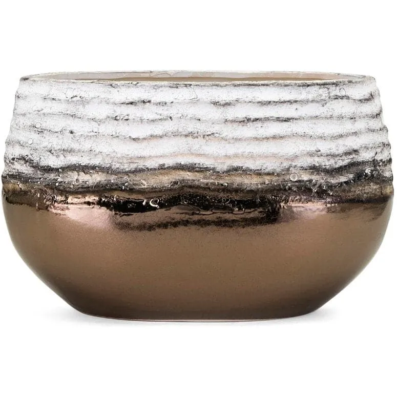 Distressed Ceramic Bowl in Metallic Copper and White