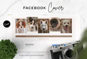Doggy Fashion Studio Facebook Cover for Photographers Editable Canva Template