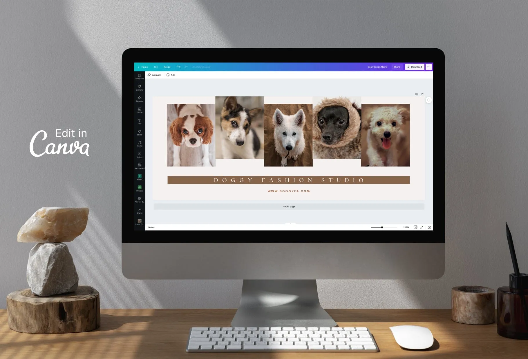 Doggy Fashion Studio Facebook Cover for Photographers Editable Canva Template