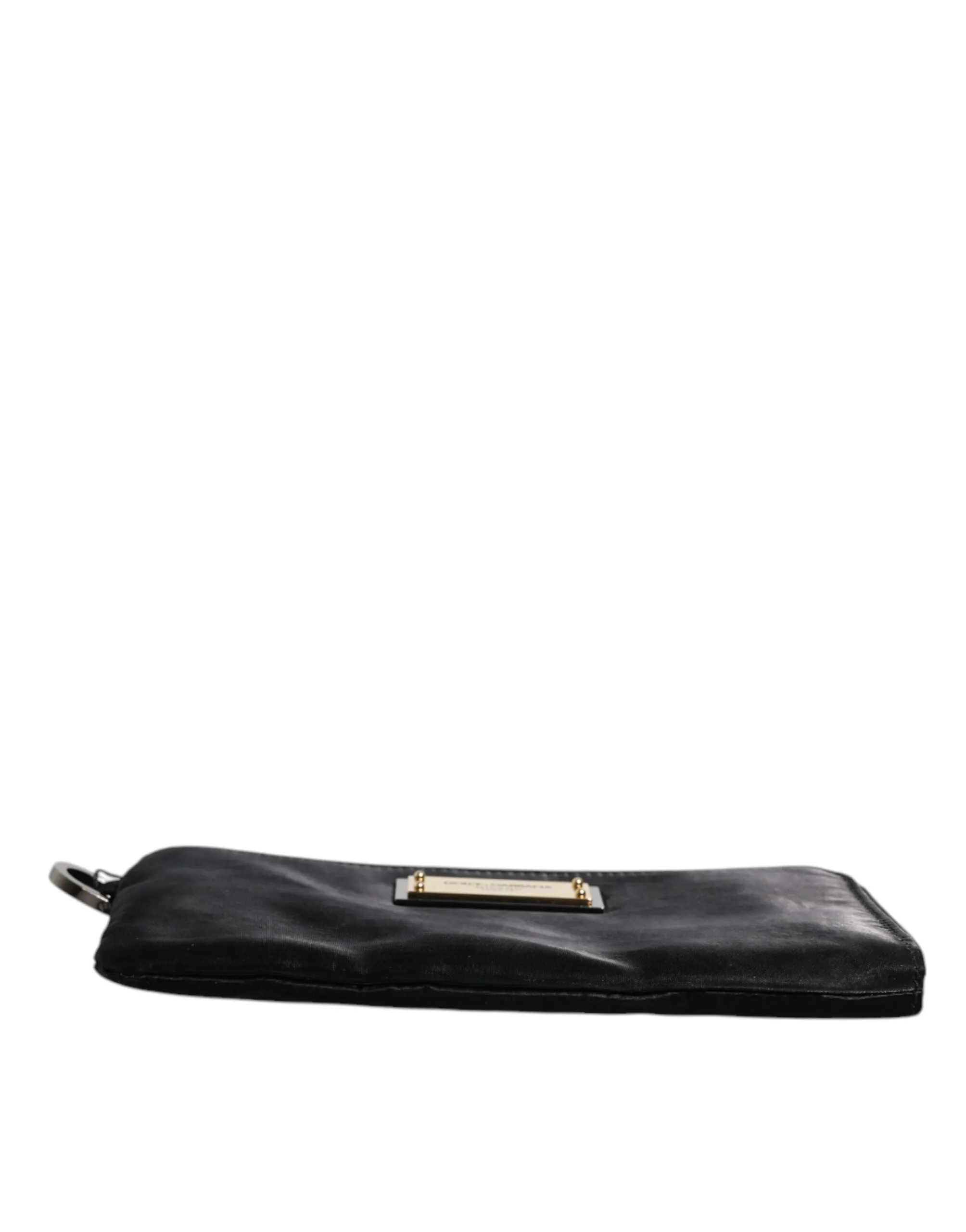 Dolce & Gabbana Black Nylon Logo Plaque Keyring Pouch Clutch Bag