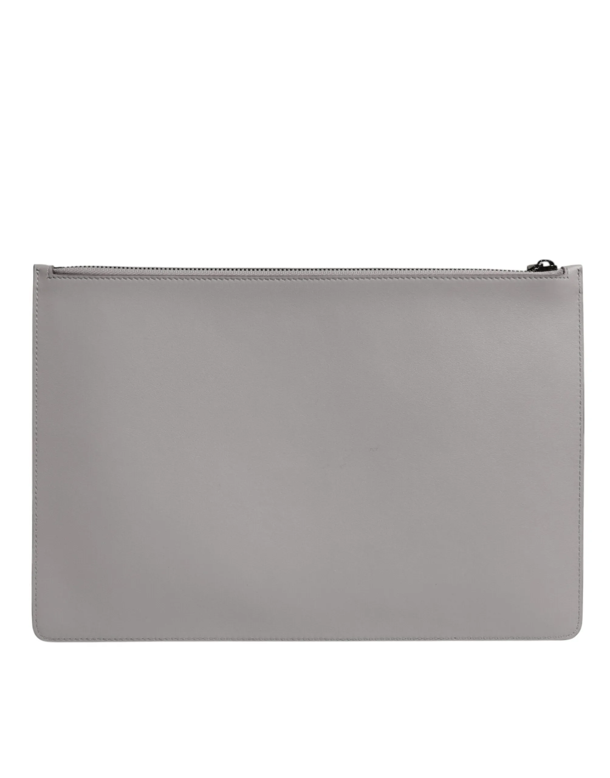 Dolce & Gabbana Gray Solid Leather DG Logo Men Clutch Zip Pouch Bag