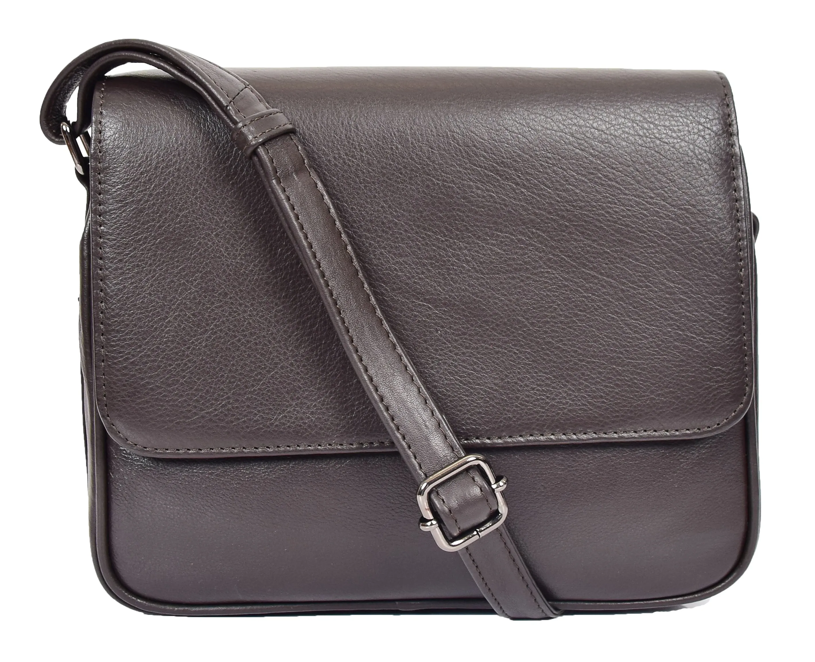DR350 Women's Leather Cross Body Bag Casual Flap over Organiser Brown