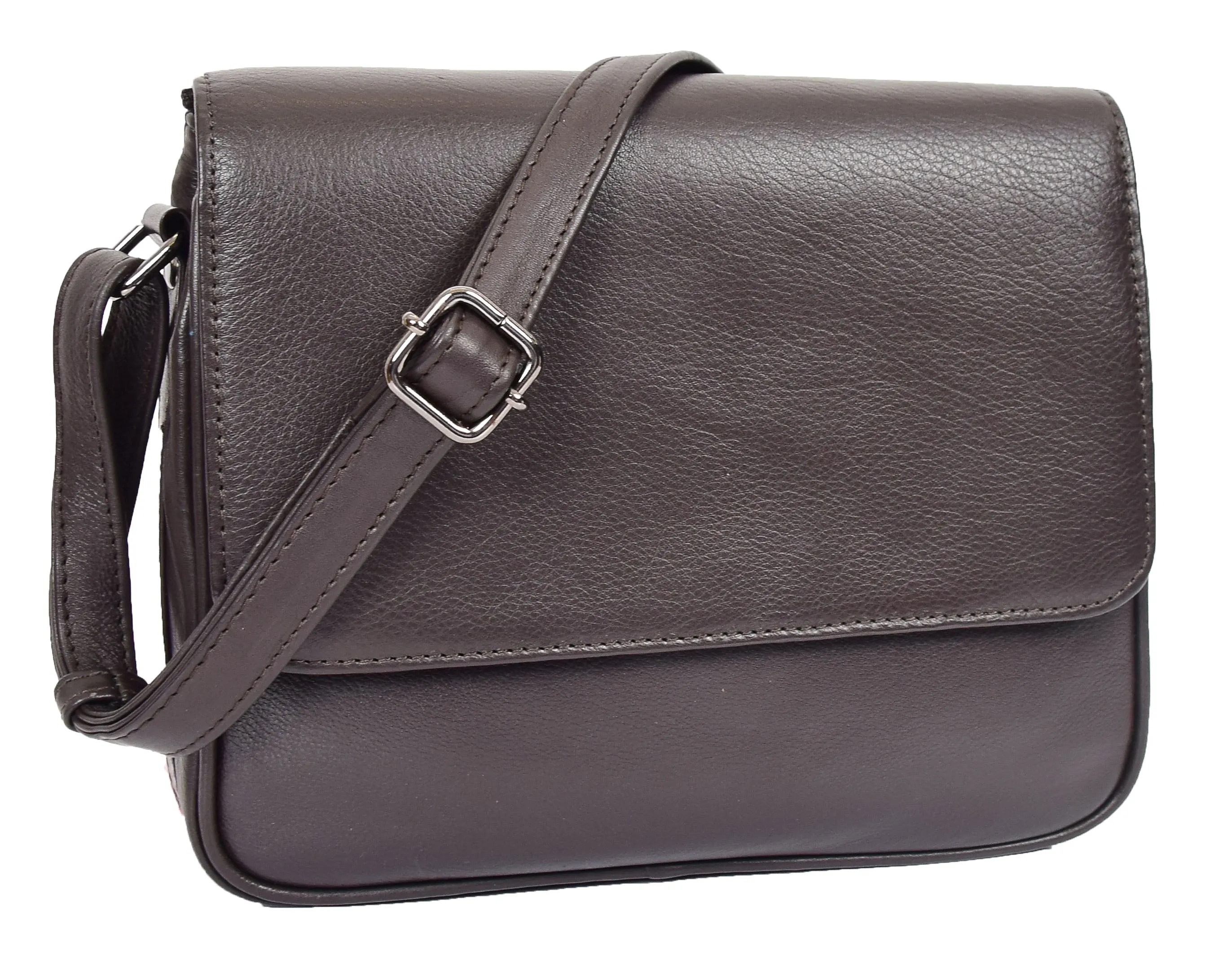 DR350 Women's Leather Cross Body Bag Casual Flap over Organiser Brown