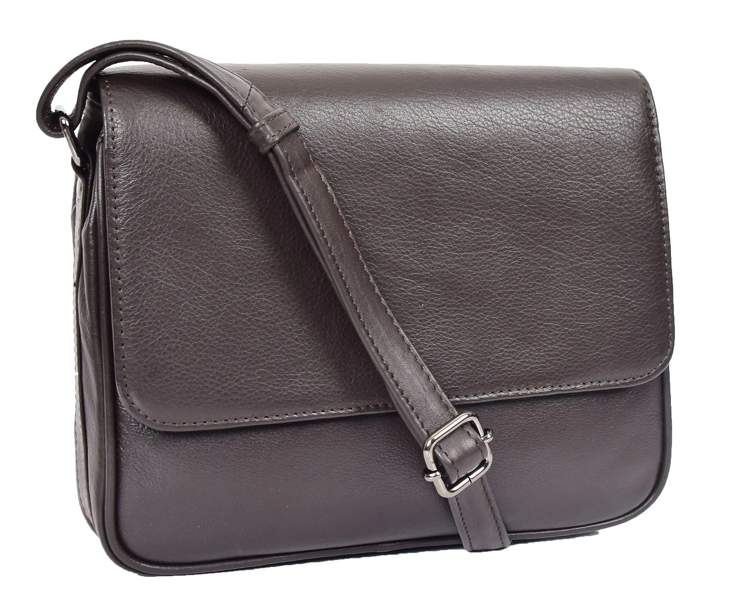 DR350 Women's Leather Cross Body Bag Casual Flap over Organiser Brown