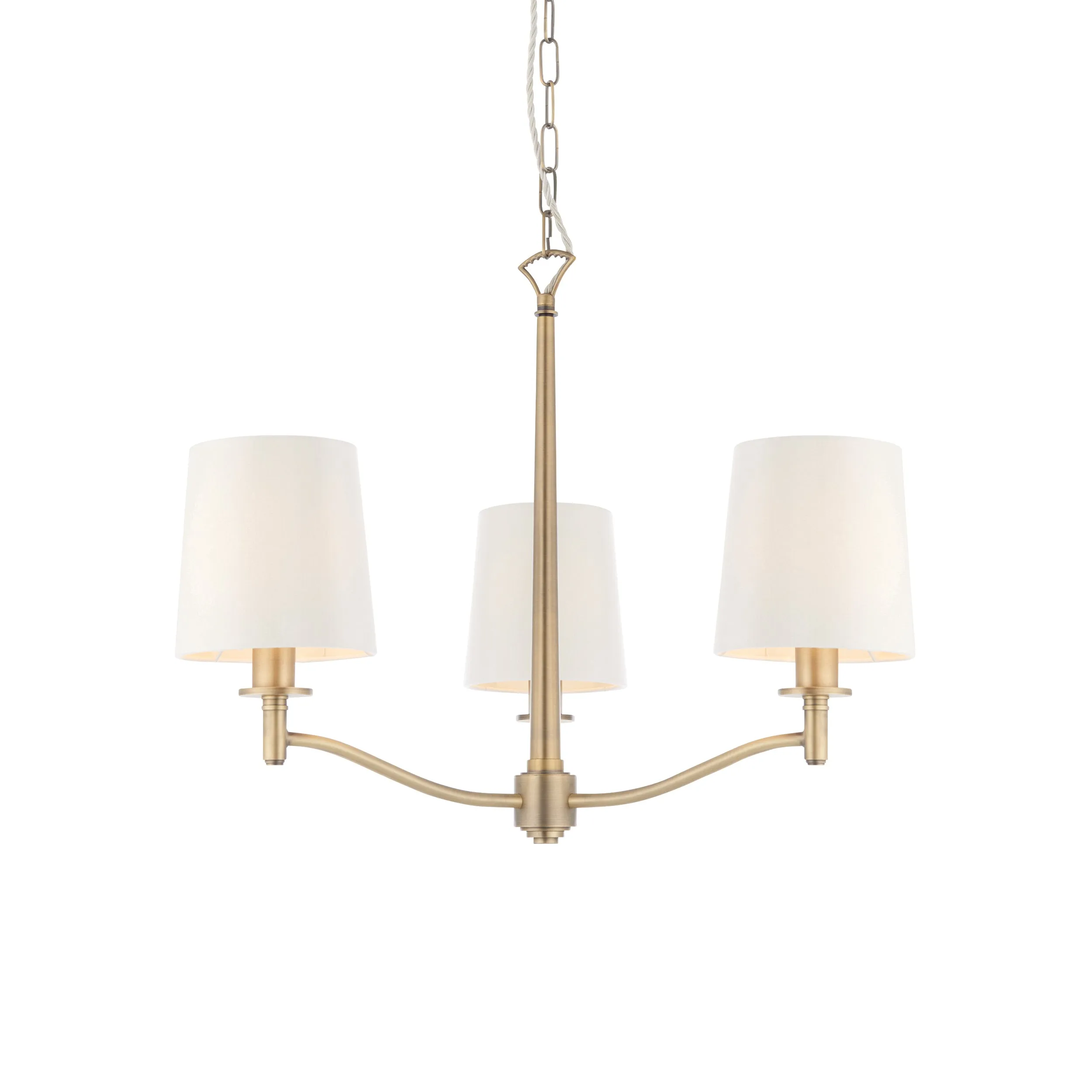 Endon 73411 Ortona 3lt Pendant Matt antique brass plate & vintage white fabric 3 x 40W E14 candle (Required)