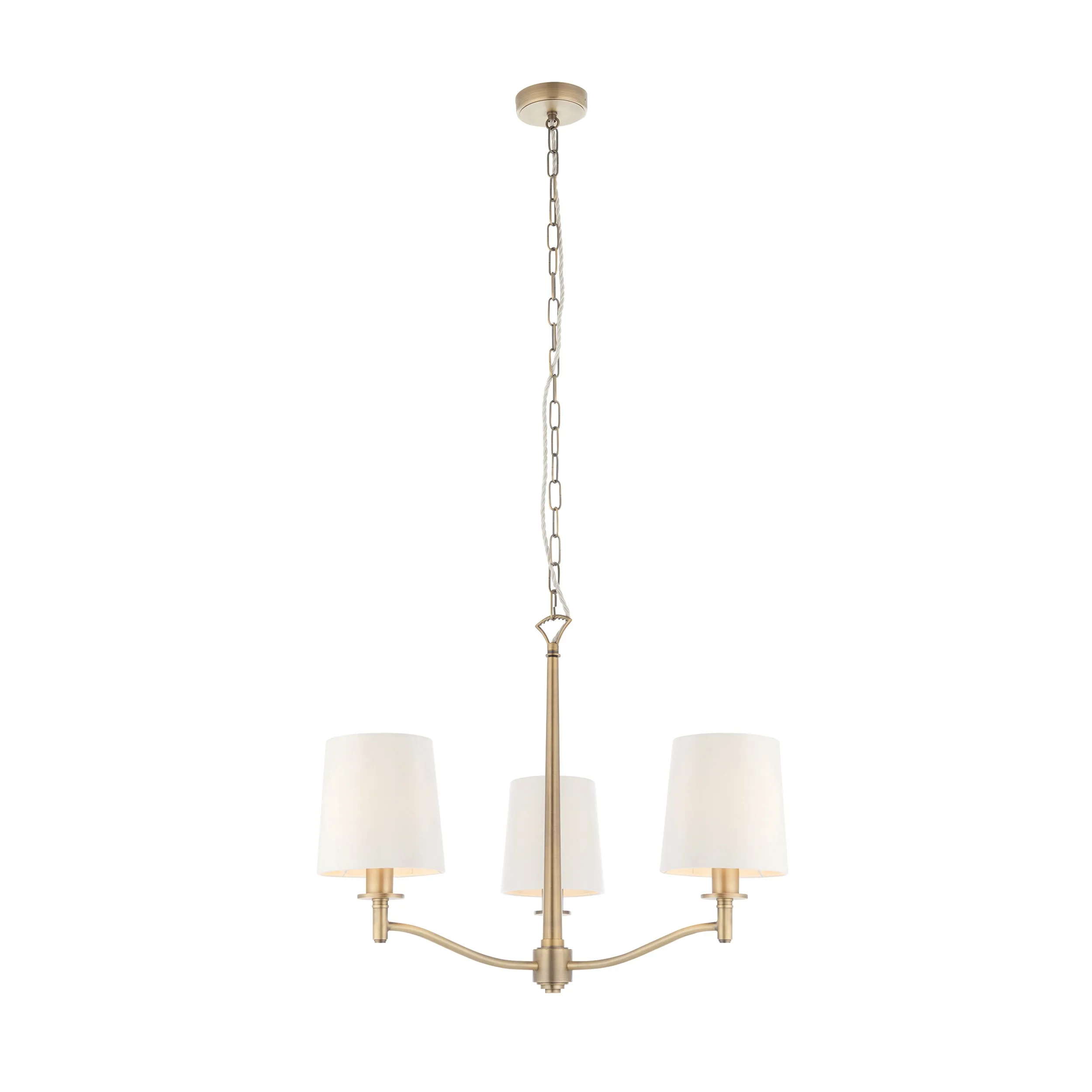 Endon 73411 Ortona 3lt Pendant Matt antique brass plate & vintage white fabric 3 x 40W E14 candle (Required)