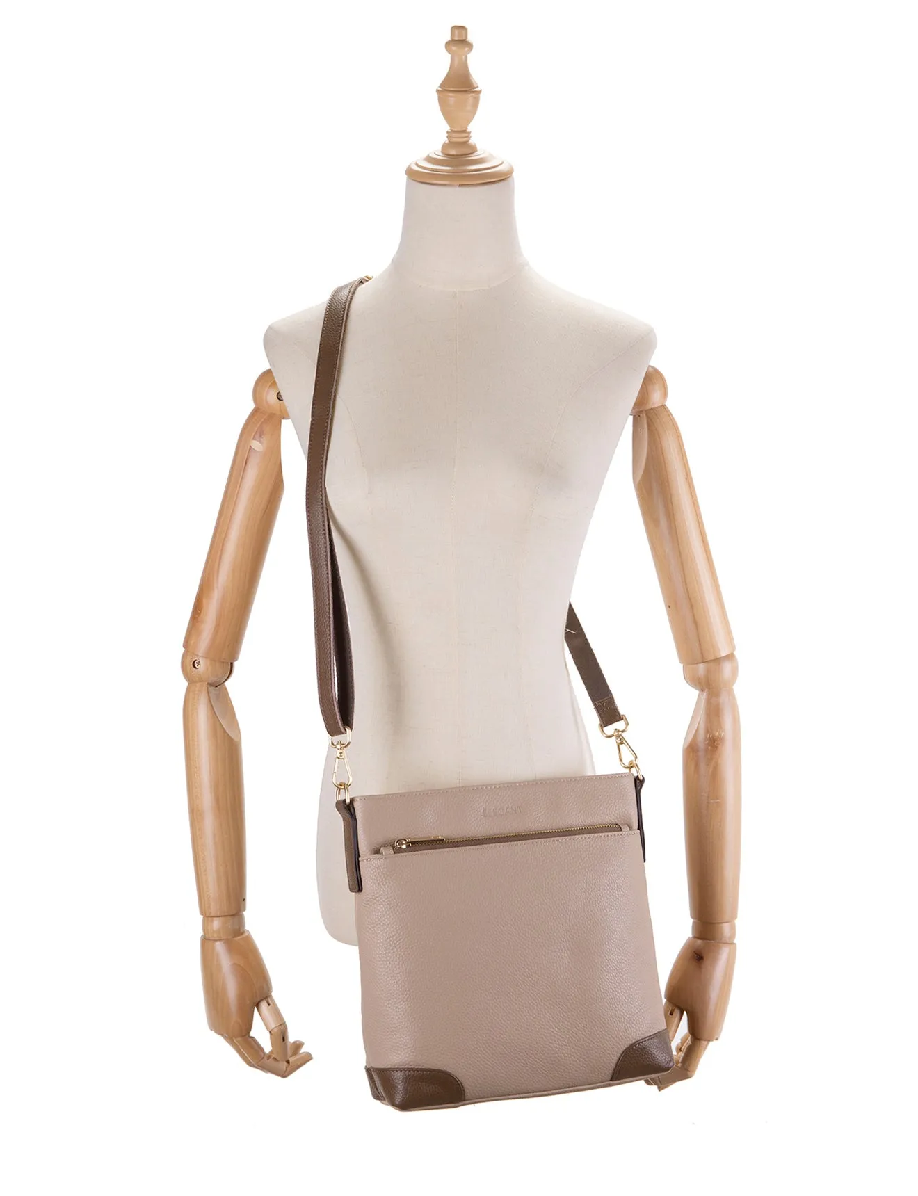 EVIE LEATHER CROSS BODY BAG- 2 TONE- E1-0816B-PUTTY/CINNAMON