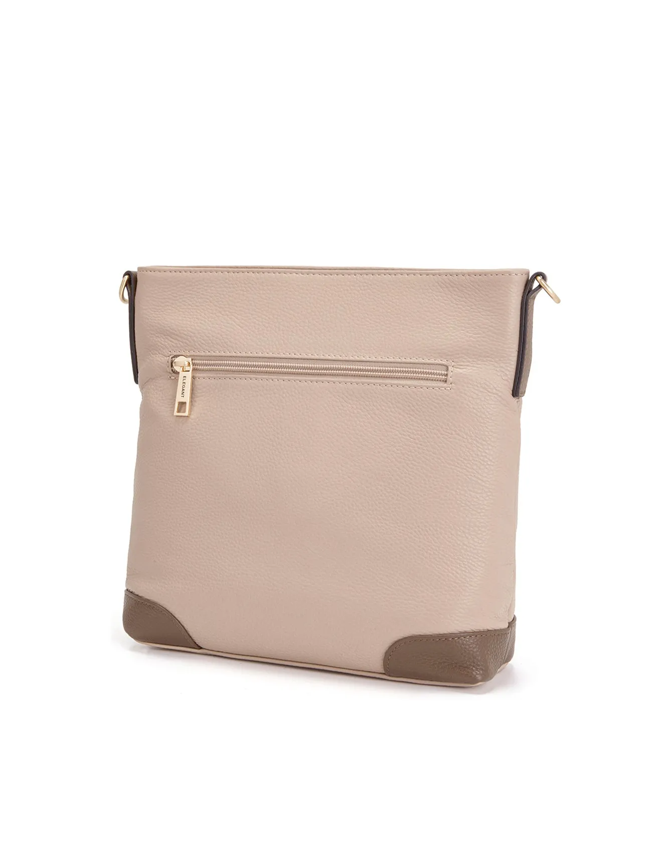EVIE LEATHER CROSS BODY BAG- 2 TONE- E1-0816B-PUTTY/CINNAMON