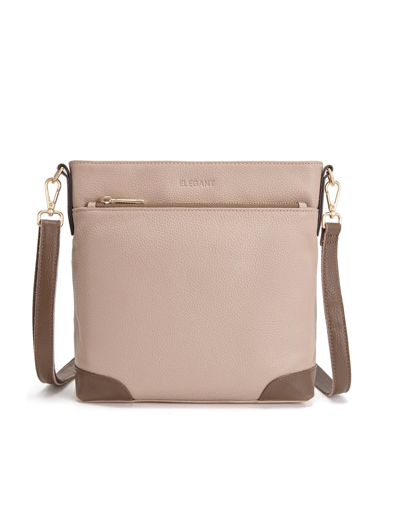 EVIE LEATHER CROSS BODY BAG- 2 TONE- E1-0816B-PUTTY/CINNAMON
