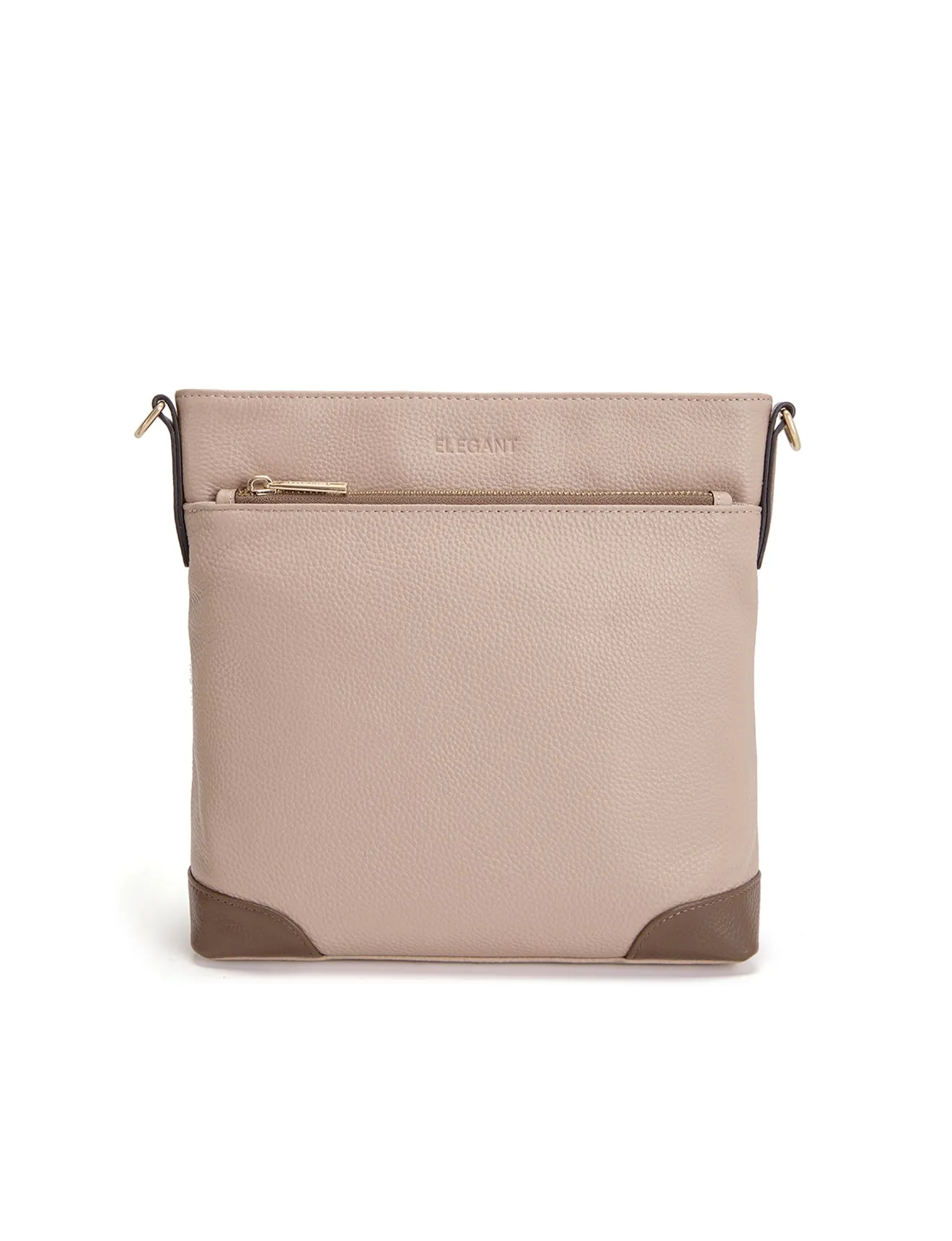 EVIE LEATHER CROSS BODY BAG- 2 TONE- E1-0816B-PUTTY/CINNAMON