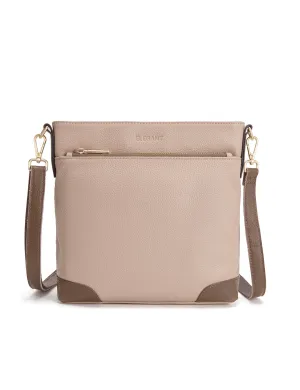 EVIE LEATHER CROSS BODY BAG- 2 TONE- E1-0816B-PUTTY/CINNAMON