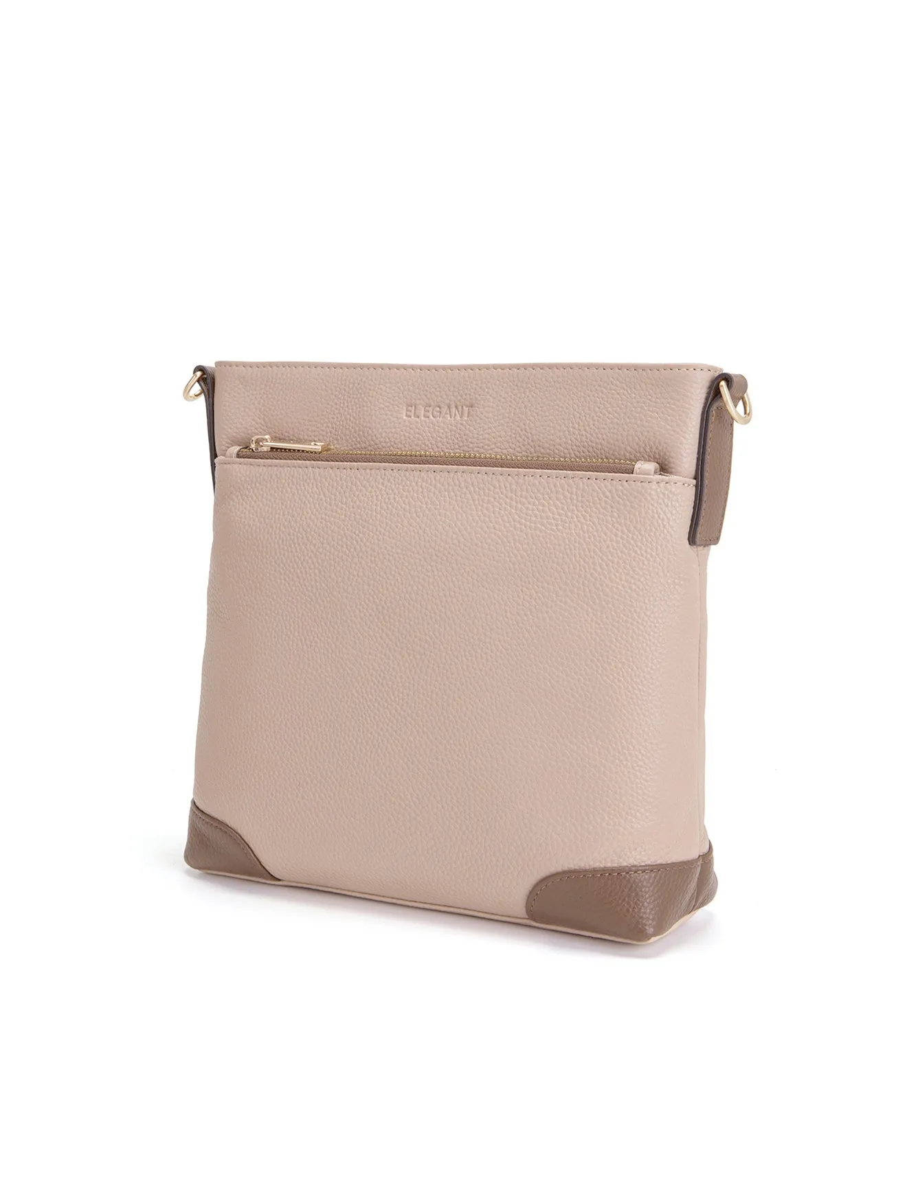 EVIE LEATHER CROSS BODY BAG- 2 TONE- E1-0816B-PUTTY/CINNAMON