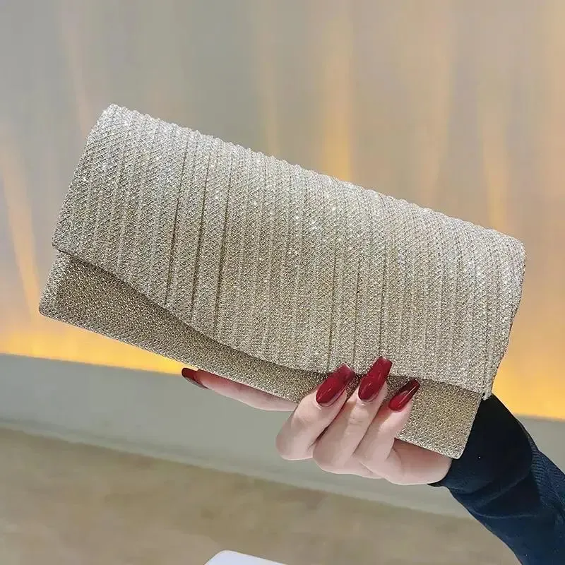 Fashion Shell Shape Evening Bags Metallic Chains Ruffles Elegant Sling Bags For Women Messenger Shoulder Bags