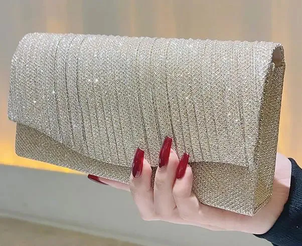 Fashion Shell Shape Evening Bags Metallic Chains Ruffles Elegant Sling Bags For Women Messenger Shoulder Bags