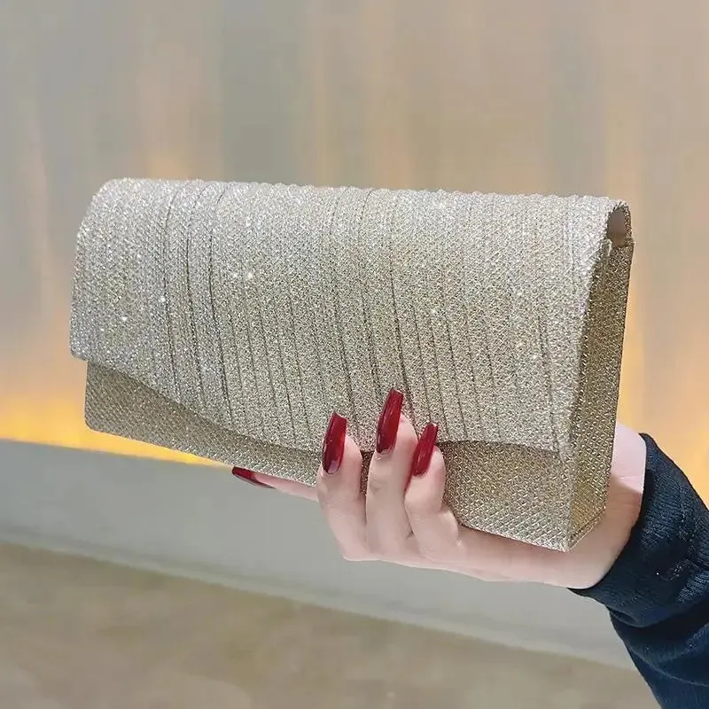 Fashion Shell Shape Evening Bags Metallic Chains Ruffles Elegant Sling Bags For Women Messenger Shoulder Bags