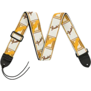 Fender® 2" Monogrammed Strap, White/Brown/Yellow