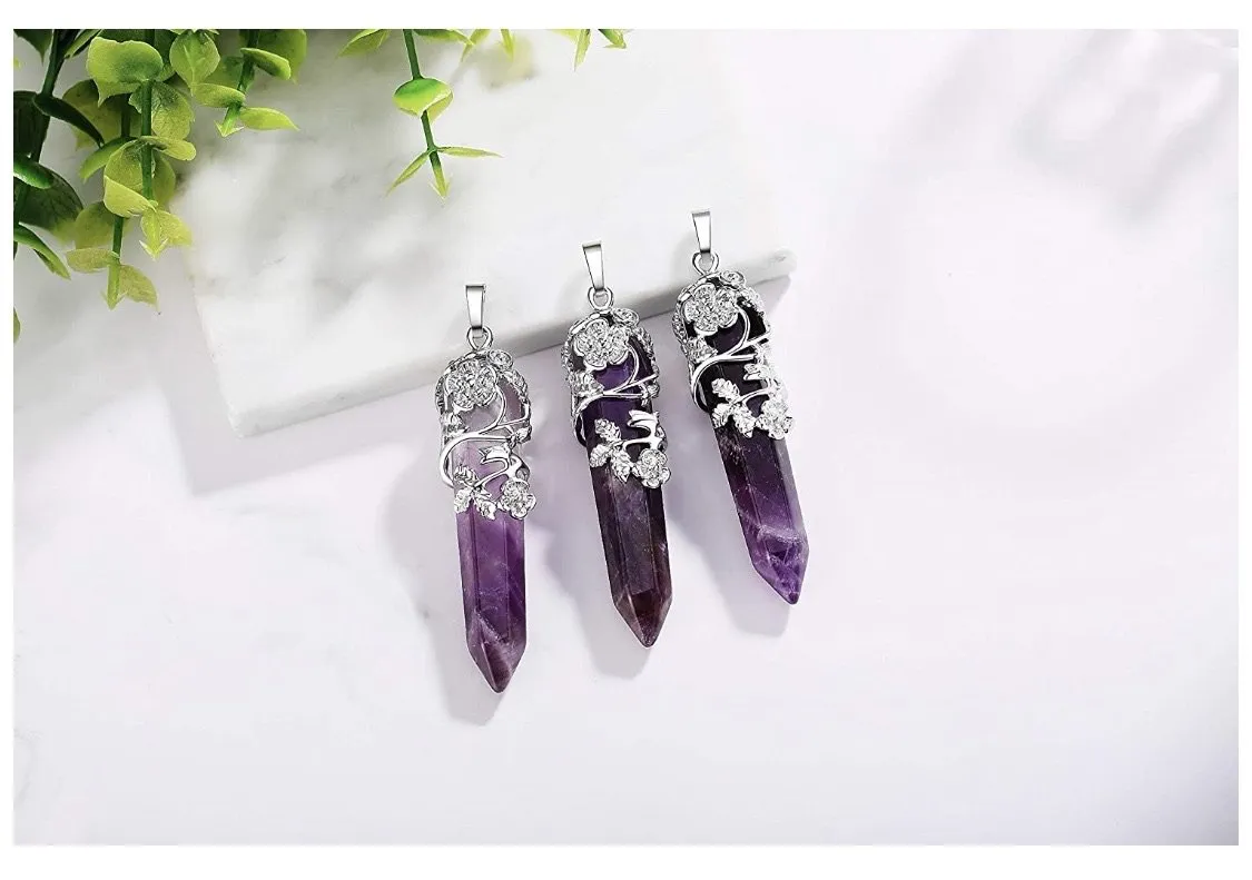 Flower Prism Silver Totem Natural Stone Crystal Pendent