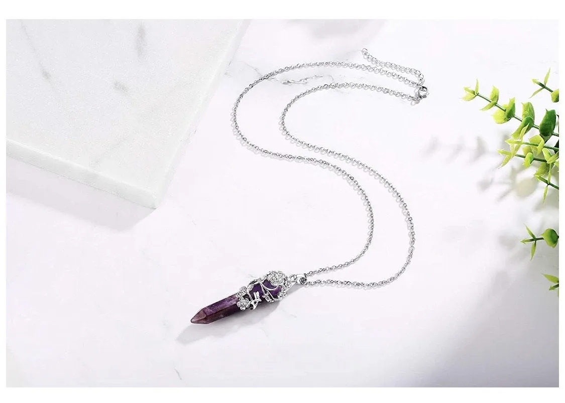 Flower Prism Silver Totem Natural Stone Crystal Pendent