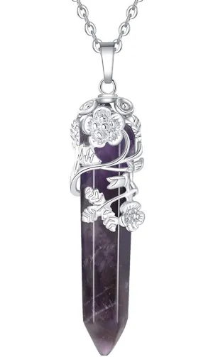 Flower Prism Silver Totem Natural Stone Crystal Pendent