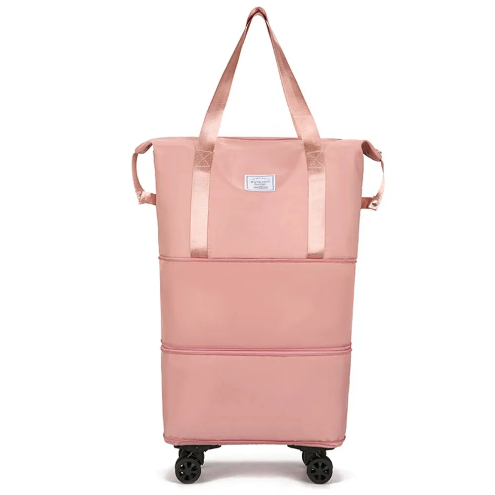 Folding Luggage Bags Lightweight Consignment Bag with Wheels Large Capacity Oxford Cloth Dry-Wet Separation Outdoor Weekend Bag