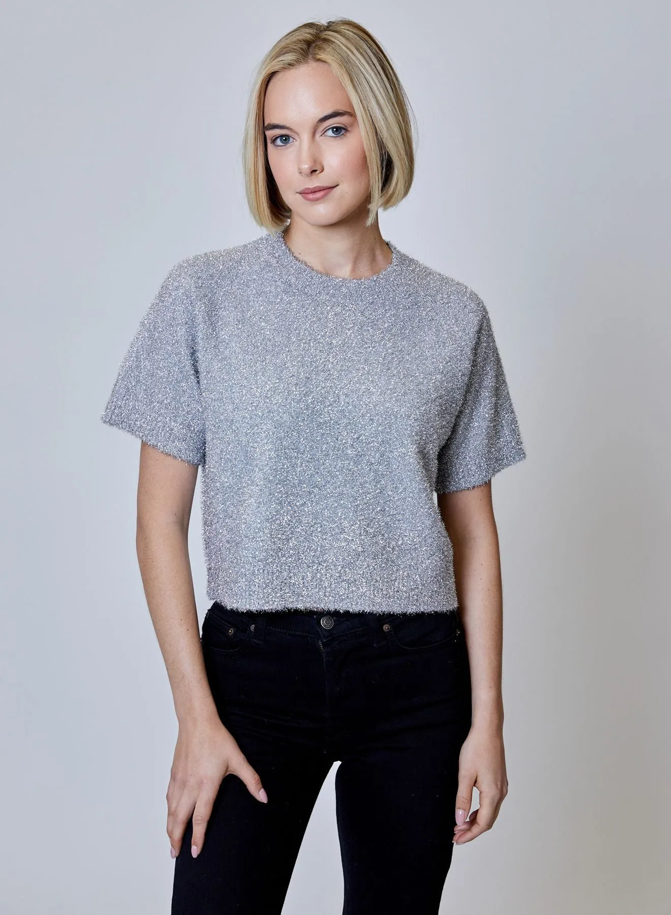 Frayed Metallic Cropped Sweater
