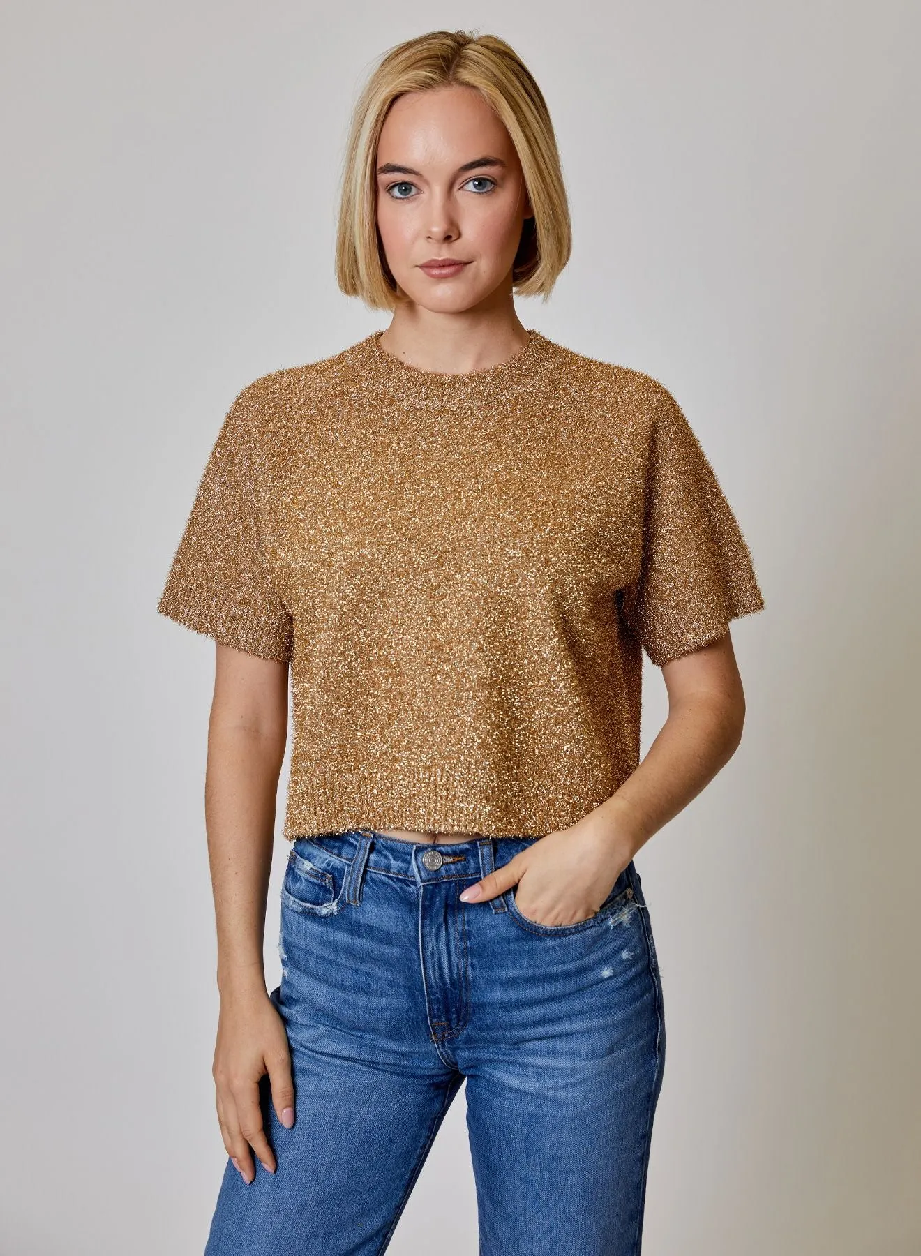 Frayed Metallic Cropped Sweater