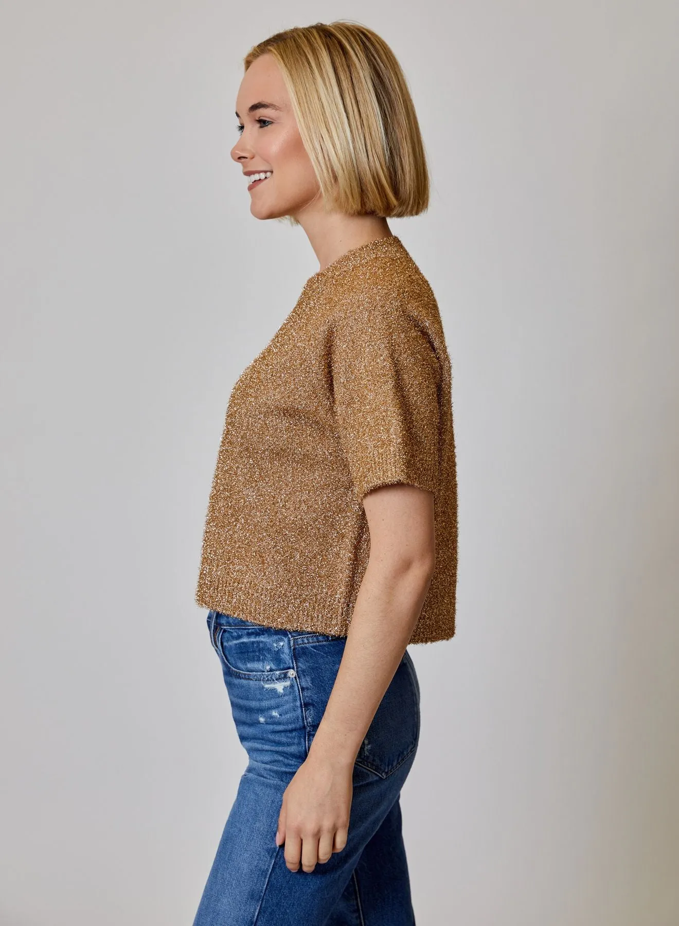 Frayed Metallic Cropped Sweater