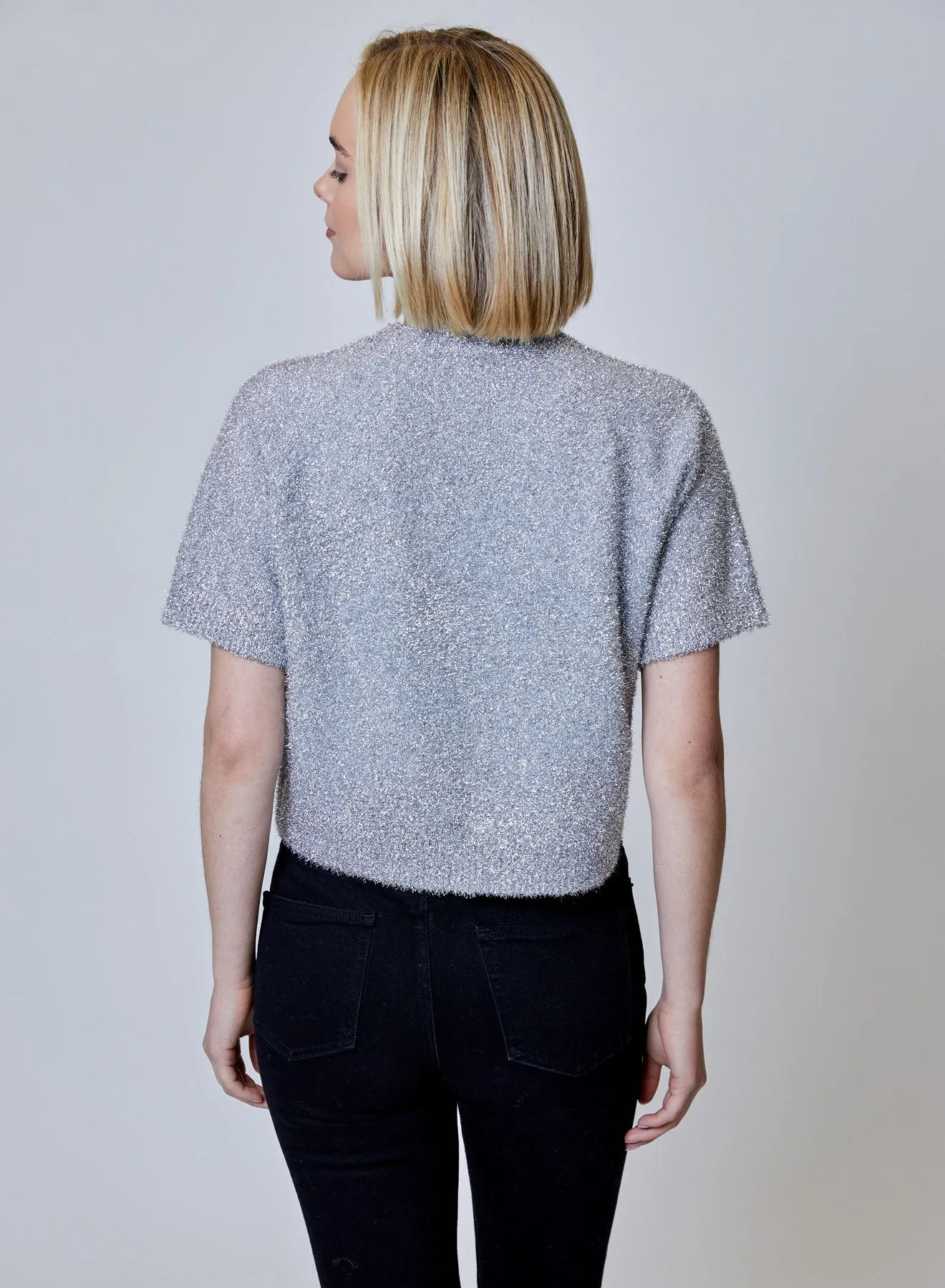 Frayed Metallic Cropped Sweater