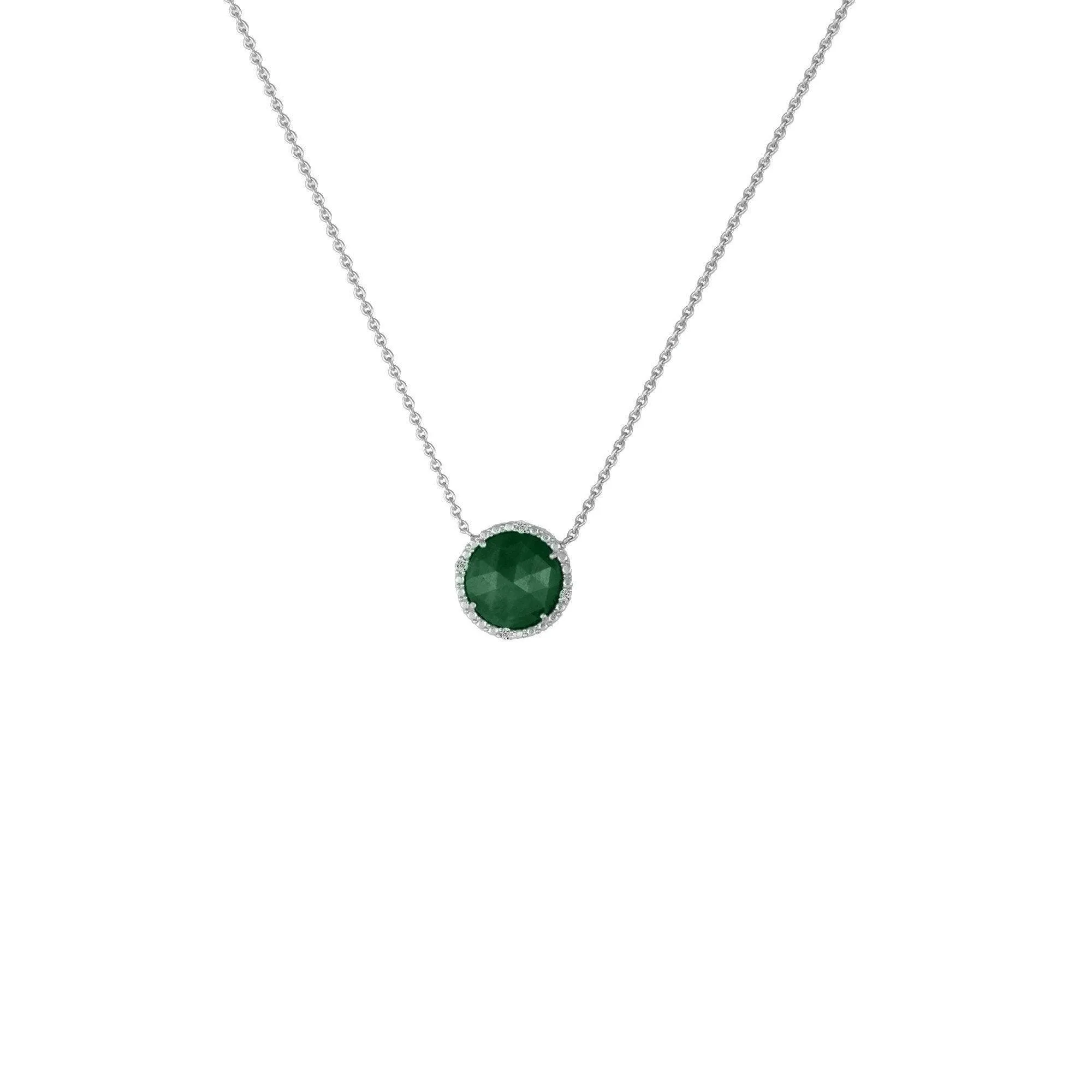 Genuine Emerald and Diamond Accent Fashion Necklace in Silver