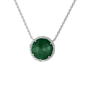 Genuine Emerald and Diamond Accent Fashion Necklace in Silver