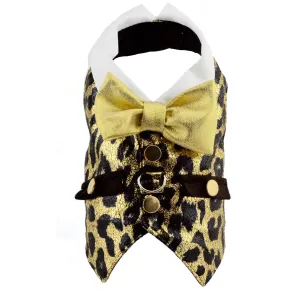 Gold and Brown Metallic Animal Print Dog Vest - Small