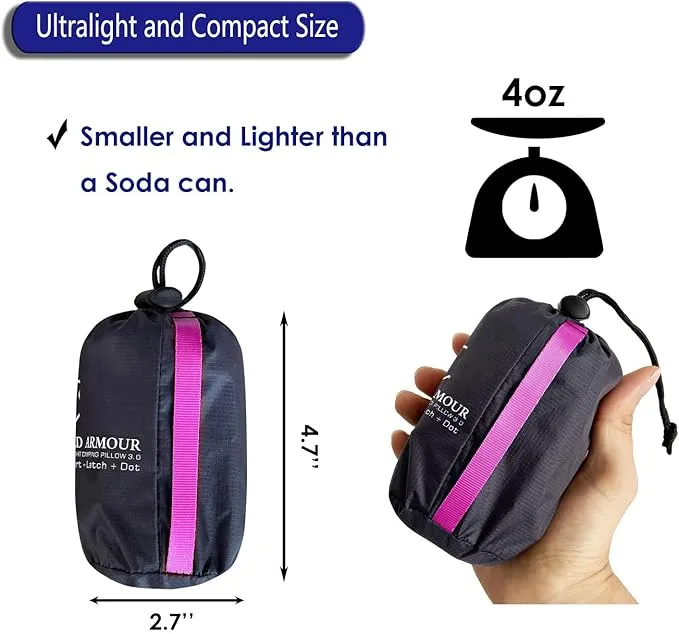Gold Armour Inflatable Camping Pillow Backpacking Pillow Lightweight Travel Air Pillow Ultralight Ergonomic Pillow Portable for Airplanes with Neck & Lumbar Support (Purple)