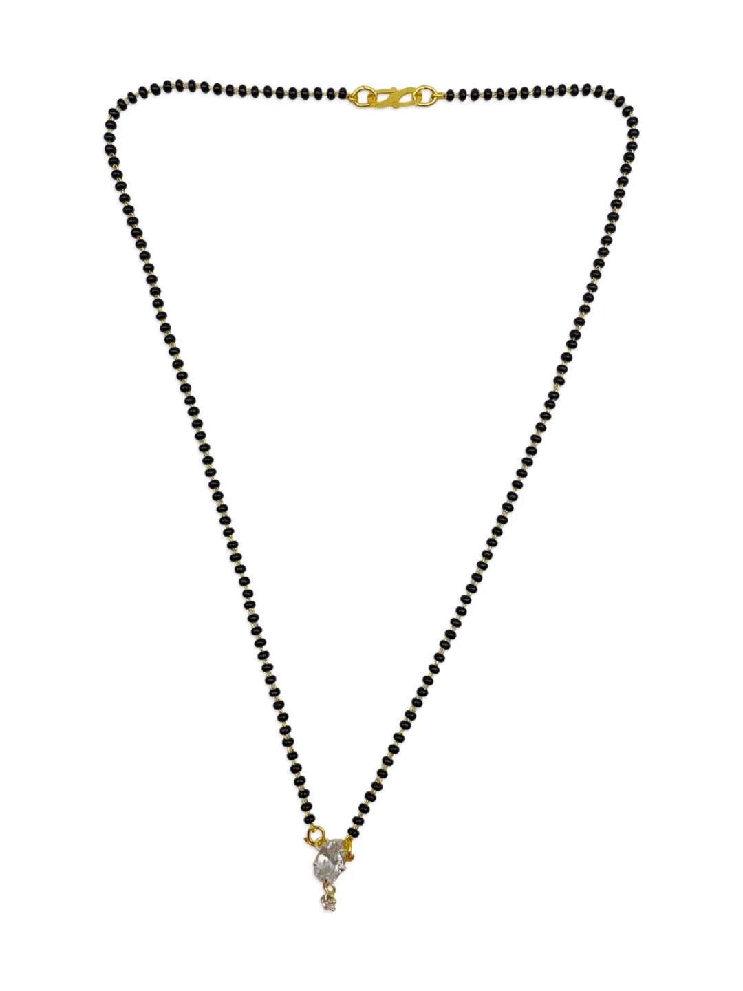 Gold Plated Fancy Short Mangalsutra Designs American Single Diamond Oval Pendant Simple Black Beads Chain