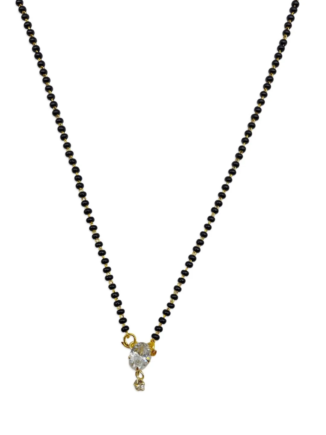 Gold Plated Fancy Short Mangalsutra Designs American Single Diamond Oval Pendant Simple Black Beads Chain