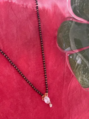 Gold Plated Fancy Short Mangalsutra Designs American Single Diamond Oval Pendant Simple Black Beads Chain